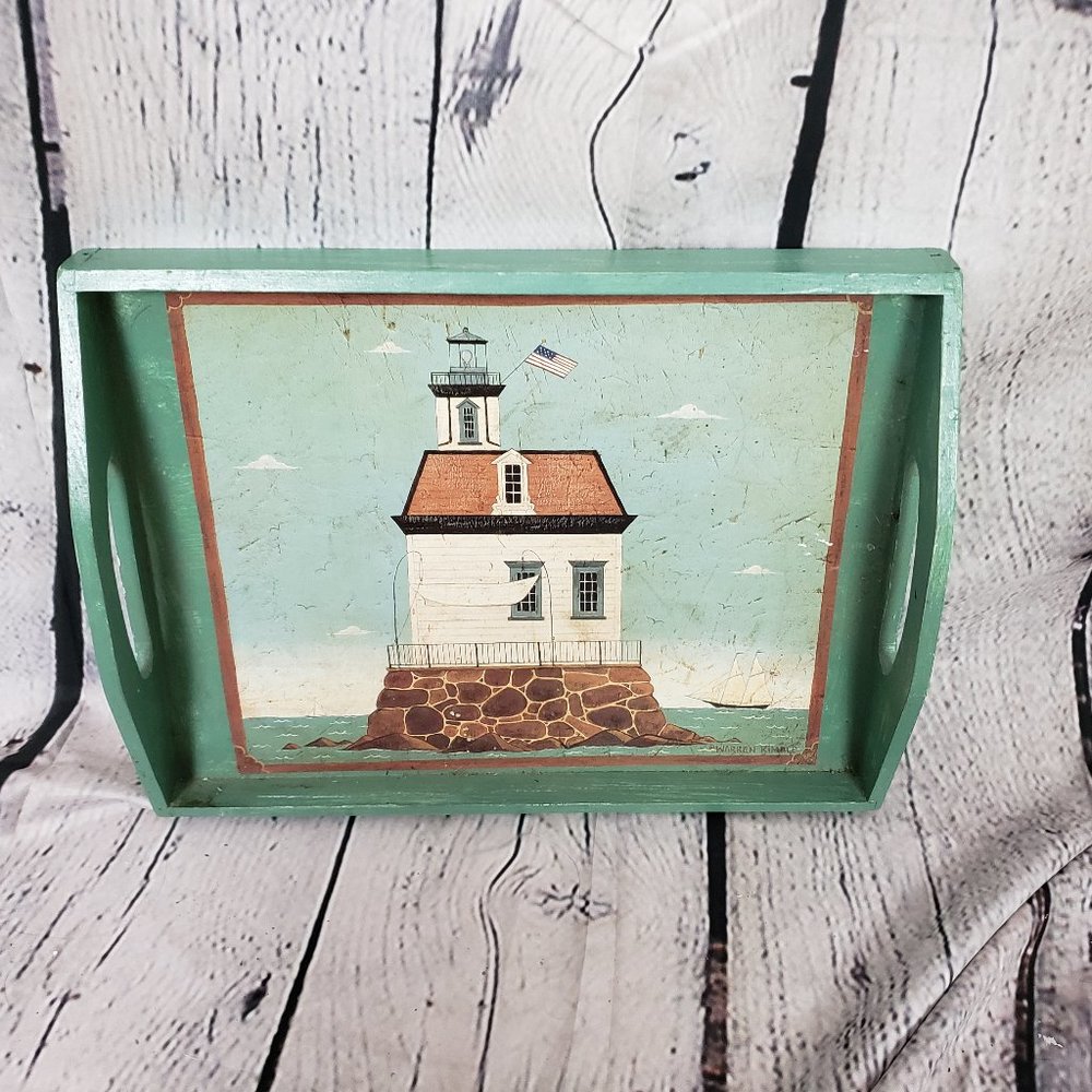 WARREN KIMBLE LIGHTHOUSE WOODEN SERVING TRAY